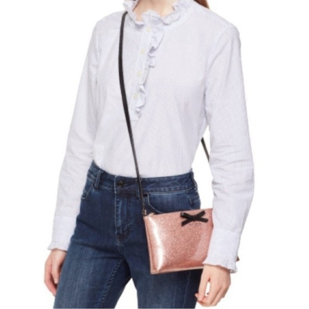 Kate Spade Emery Street Amy Glitter Rose Gold Crossbody With Black Bow - Picture 2 of 14